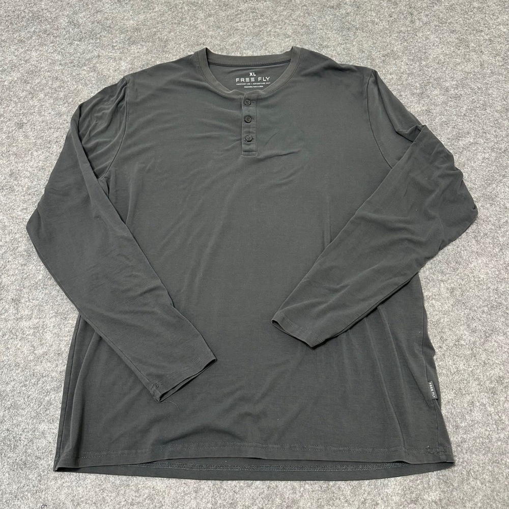 Free Fly Henley Mens XL Gray Long Sleeve Bamboo Blend Lightweight Active Top